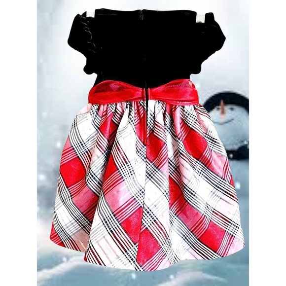 Bonnie Jean Velour Red Plaid Dress Toddler Girl 3T Christmas Bows Valentine EUC - Picture 4 of 12